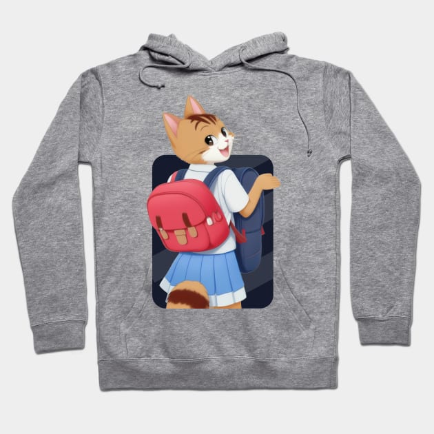 Happy Cat Friends Going to School Hoodie by Rishirt